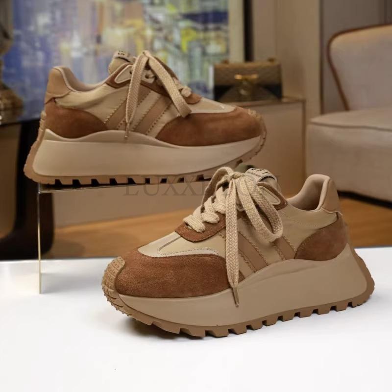 Женская вулканизированная обувь, весенняя новая мода, на толстой подошве, на шнуровке, удобная, нескользящая, износостойкая, повседневная спортивная обувь