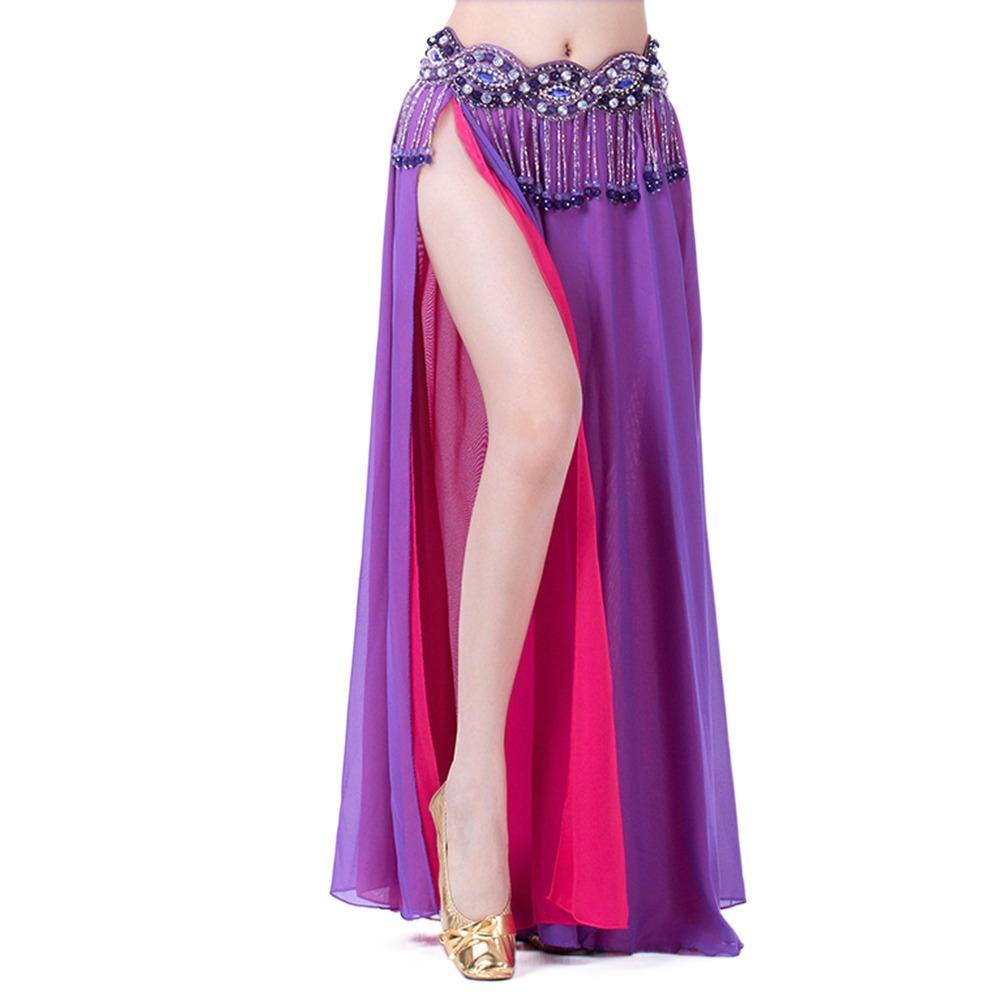 Блестящая танцевальная юбка Шифон Сценические костюмы Модная юбка для танца живота Женщины