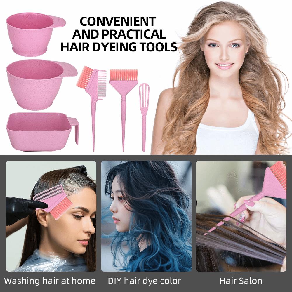 6Pcs 4 Colors Hair Dye Tools Set Hairdressing Mixing Bowl Brush Set for Stylist