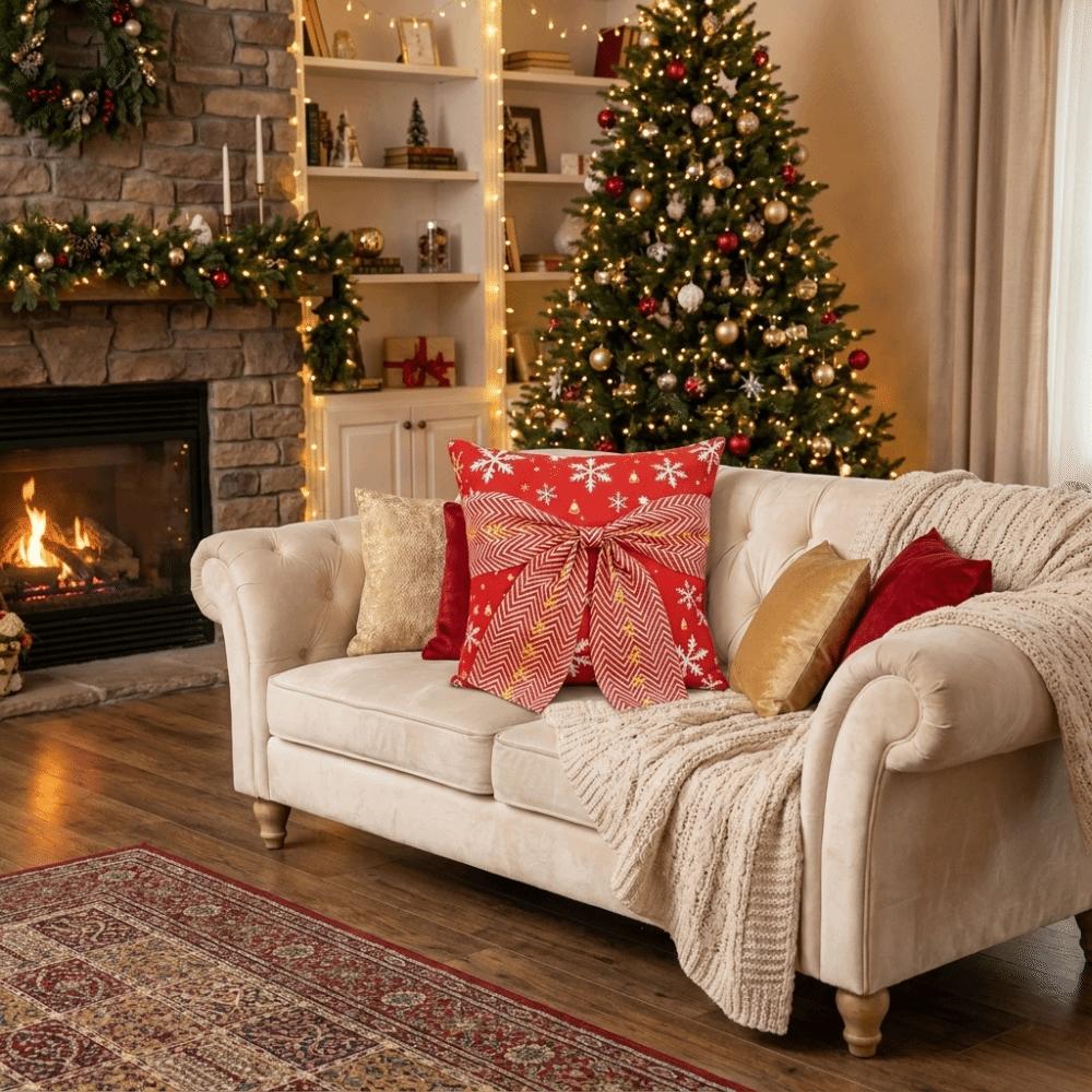 Exquisite Christmas Pillow Cover Snowflake Xmas Tree Pillowslip Throw Cushion Case  Bedroom