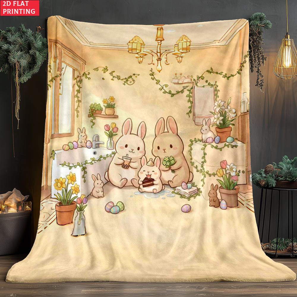 Easter Bunny thin Flannel Blanket for Bedrooms,Living Rooms,Sofas Blankets,Lunch Breaks,Picnics,blankets fluffy