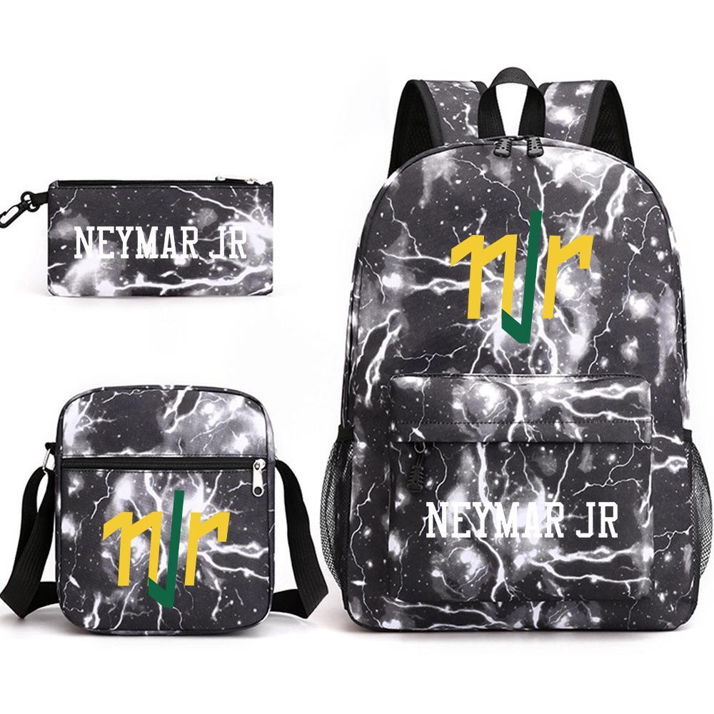 Neymar schoolbag star Neymar has the same peripheral printed backpack, male and female students campus three-piece schoolbag.