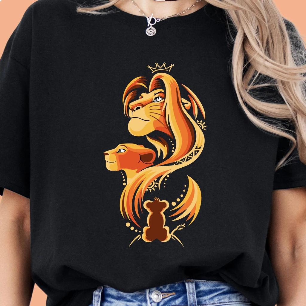 2026 New Cartoon Women Simba Lion King Geometric Print Womens TShirt Easy Fashion Plus Size Short Sleeve