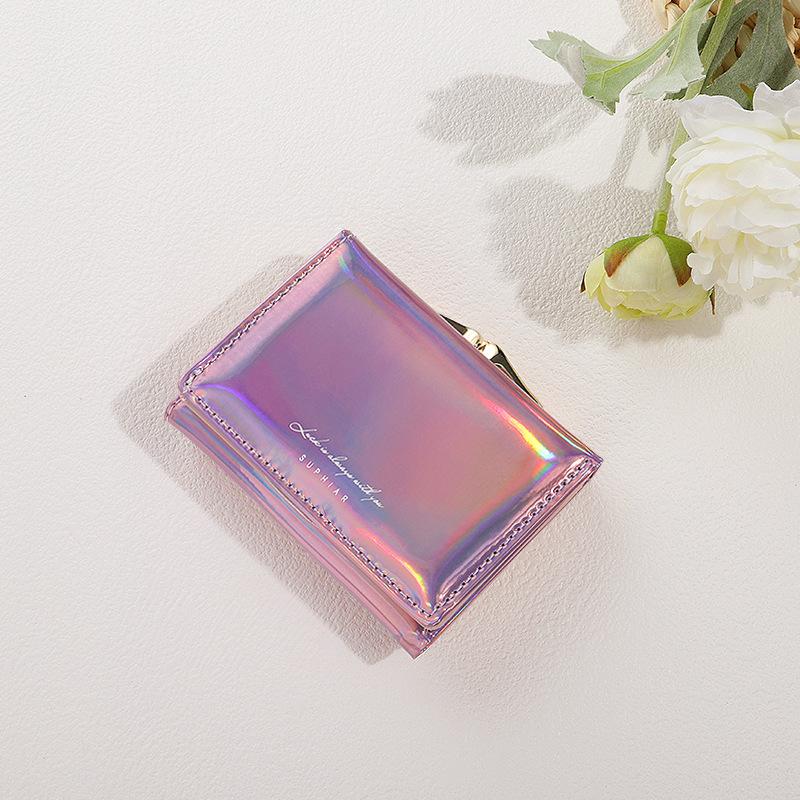 Laser ins coin purse for girls pu card case for students women fashionable short and cute wallet
