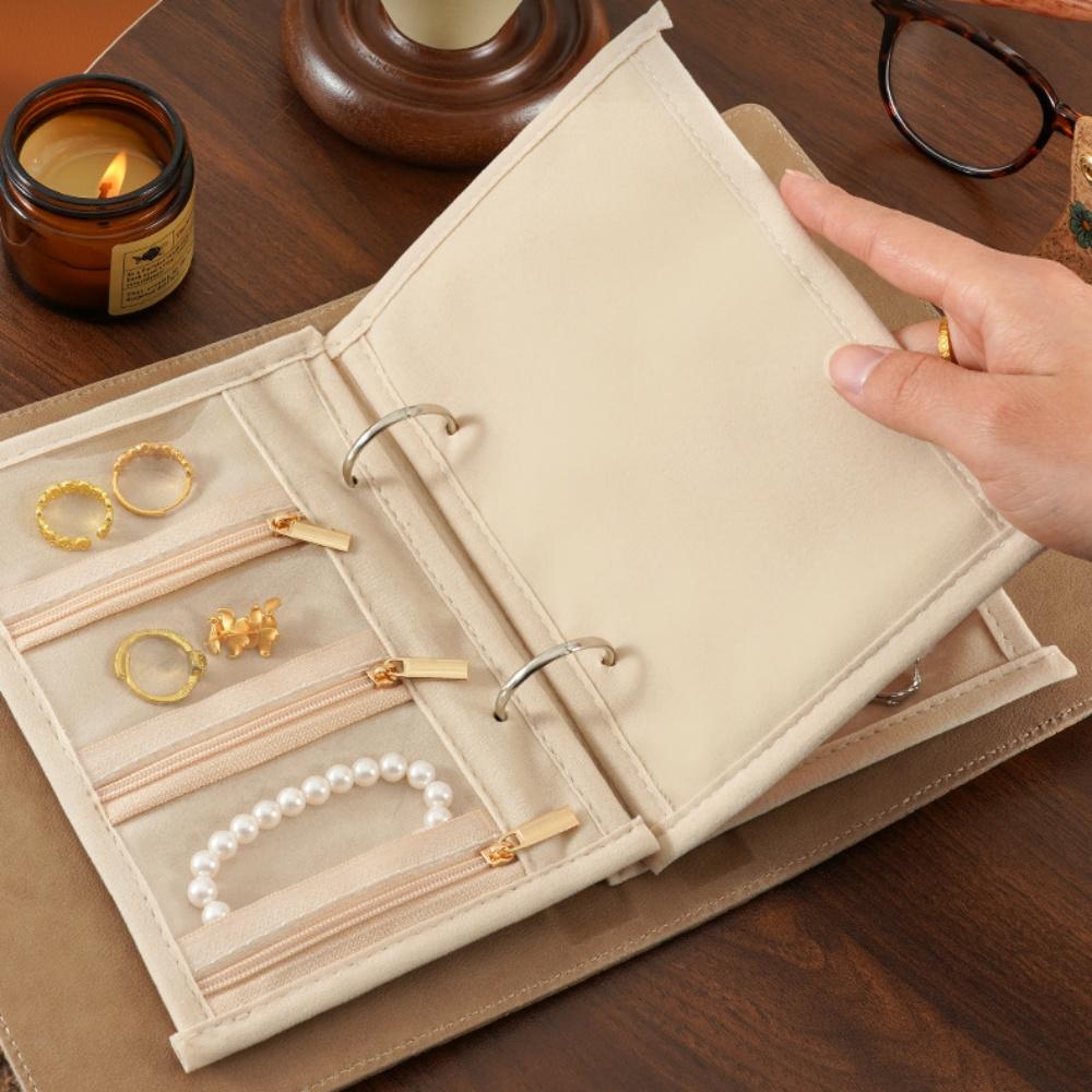 Zipper Pockets Binder Pu Leather Travel Jewelry Bag Pu Leather Storage Clear Pockets Jewelry Storage Booklet For Travel Jewelry