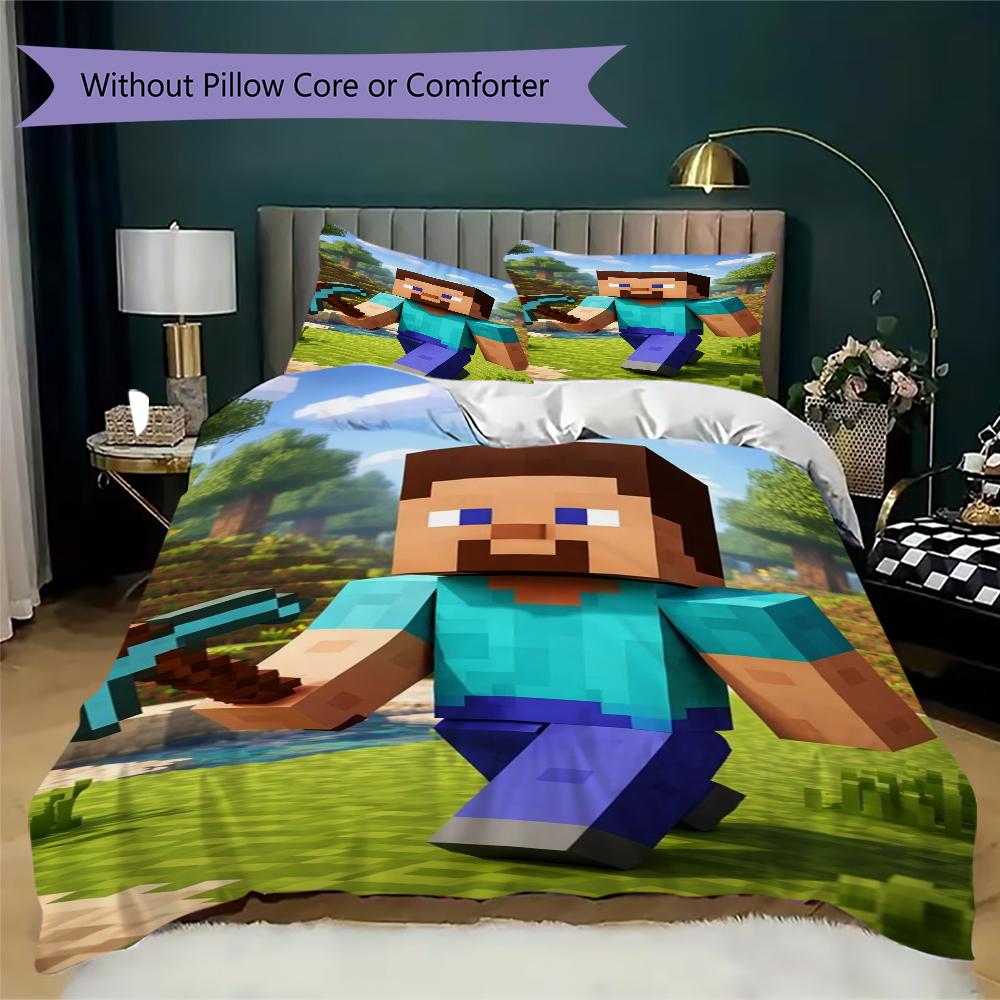 Steve'S Minecraft Survival Adventure Bedding 1 Duvet Cover 2 Pillowcase Without Core Without Core Soft And Comfortable Bedding Set