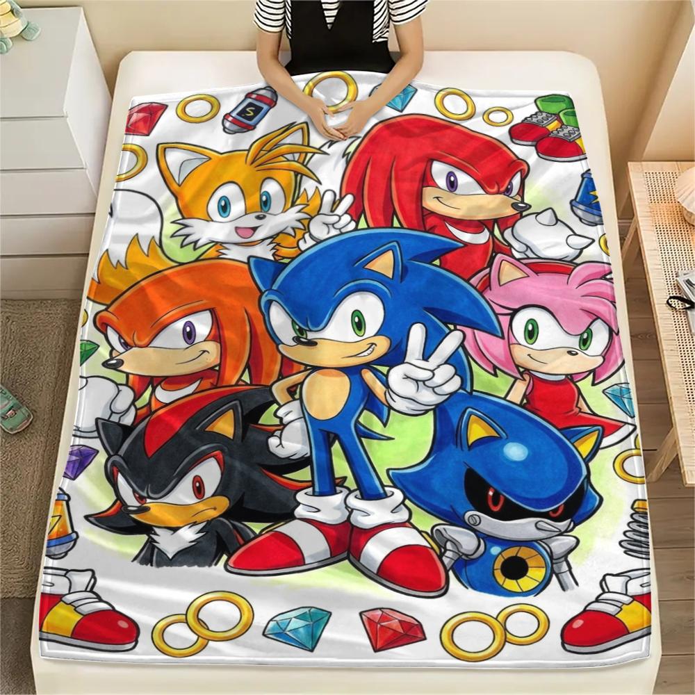 Sonic the Hedgehog Flannel Blanket Printed Cozy Soft Warm Throw for Sofa Bed Couch Versatile Picnic Travel Blanket -xia46