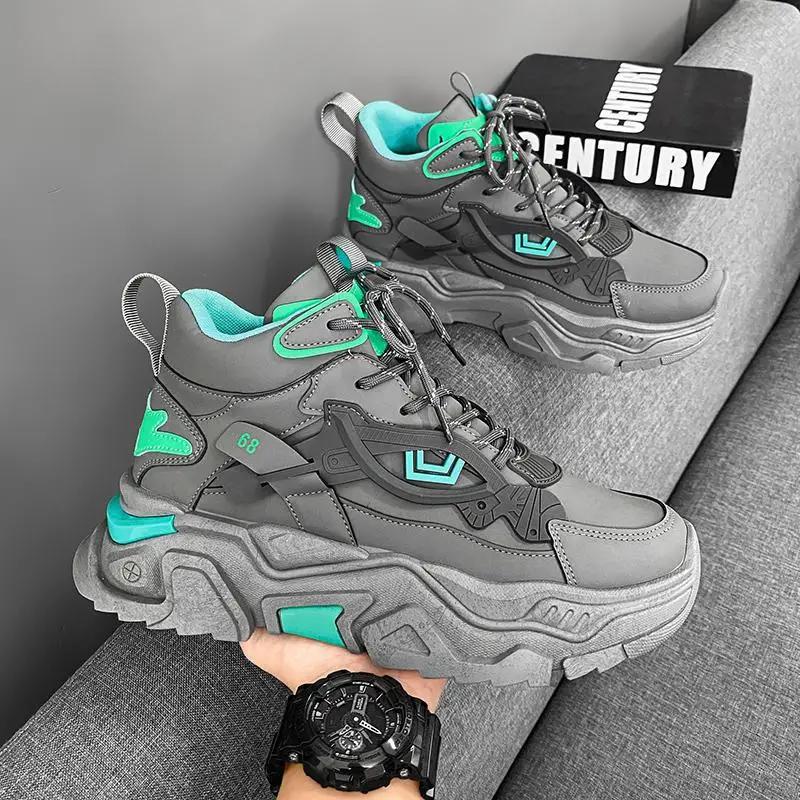 2024 новые дышащие спортивные туфли противоскользящие толстые подошвы универсальные повседневные туфли модные увеличивающие рост мужские кроссовки