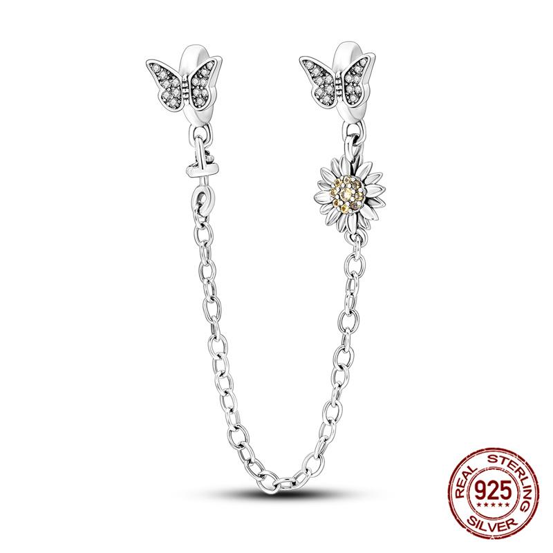 Original 100% 925 Silver Star Moon Safety Chain Fit 925 Original Bracelet & 3mm Bracelet DIY Jewelry Making Women Gift