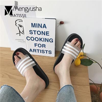 Модные женские шлепанцы-желе большого размера 36-45 с прозрачными полосками, летние пляжные сандалии, женские прозрачные шлепанцы на толстой подошве