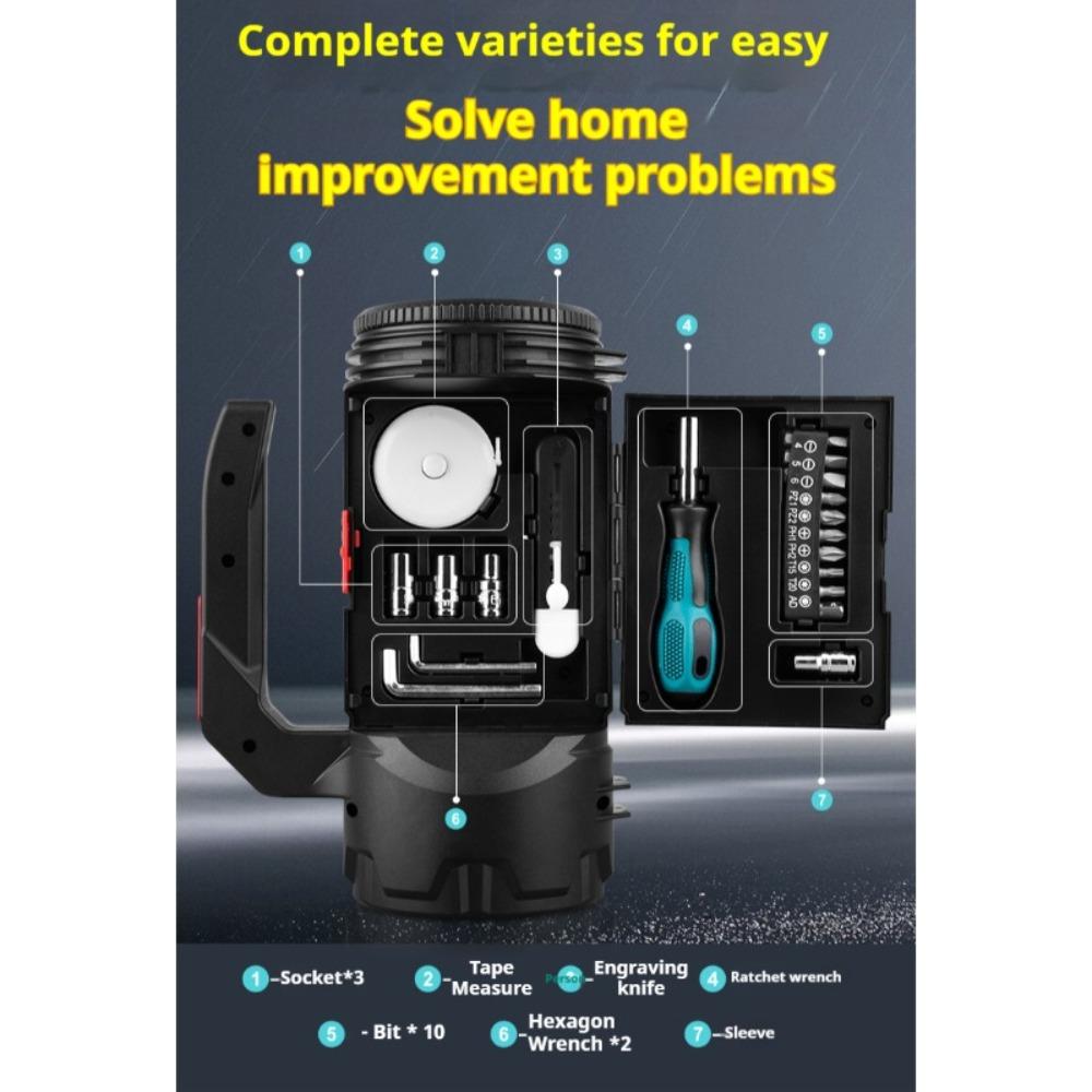 Многофункциональный фонарик перезаряжаемый уличный прожектор USB зарядка с инструментами, шестигранное гнездо/рулетка/художественный нож/отвертка/отвертка