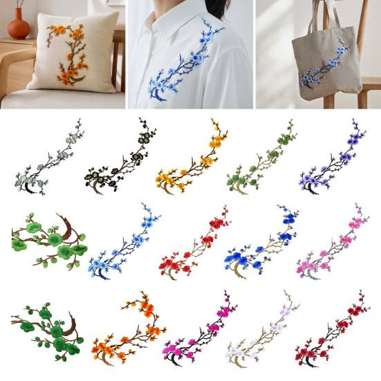 Floral Sewing Appliques for Bags Plum Blossom Patch, Embroidered Flower Patches, Iron on Clothing Backpacks Badges Apparel Jackets, DIY