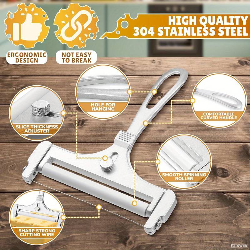 1PCS Stainless Steel Cheese Slicer Adjustable Thickness Butter Cutter Soft and Semi-Hard Kitchen Cooking Tools Cheddar Gadgets Grater