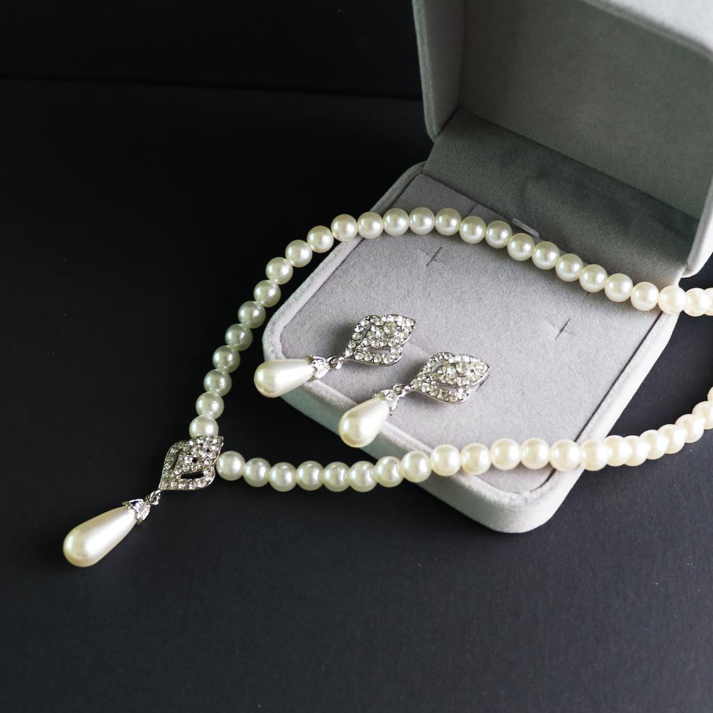 Комплект ювелирных изделий из жемчуга, серьги, свадебные аксессуары, ожерелье со стразами, модный широкий комплект из 2 предметов, сплав