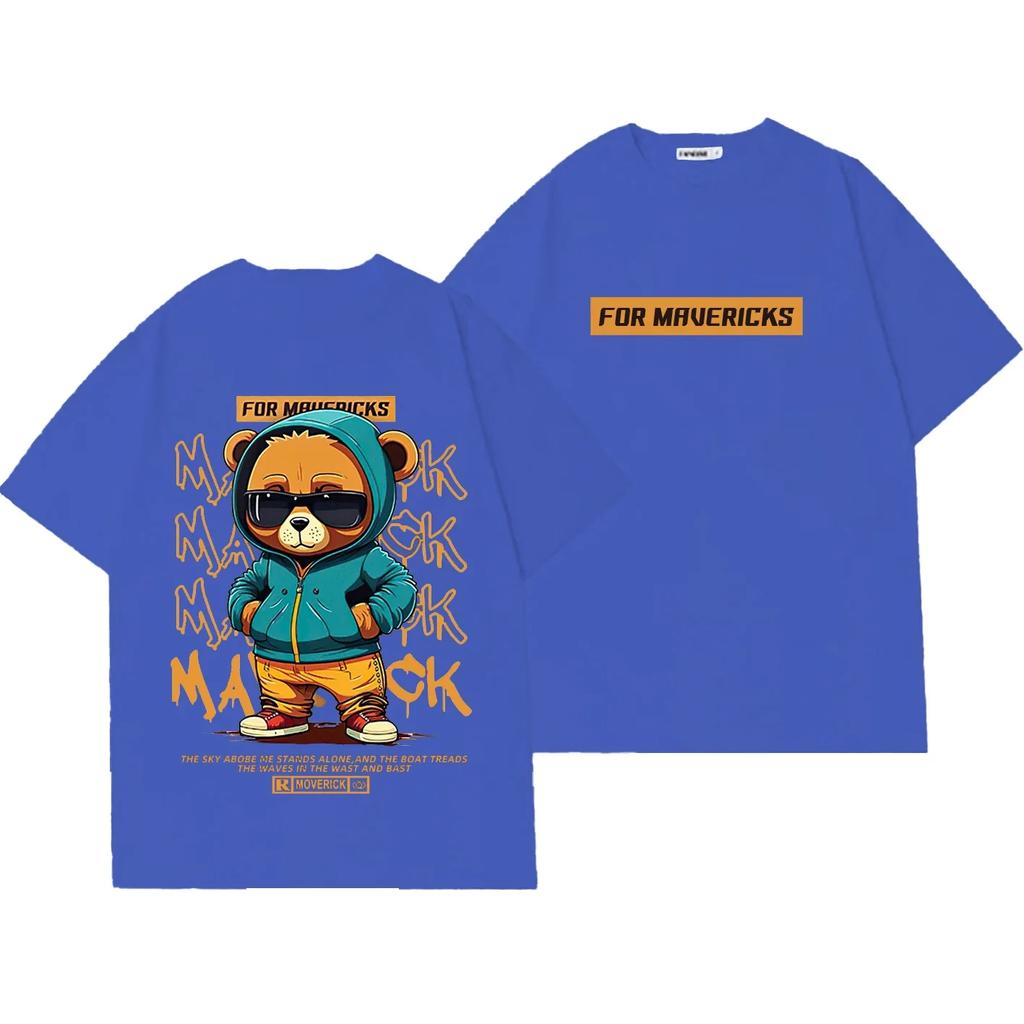 Футболка с принтом Letter Bear 100% хлопок, летняя, 2023 г., высокого качества, Harajuku Clothing, для отдыха, уличного фитнеса, футболка с круглым вырезом