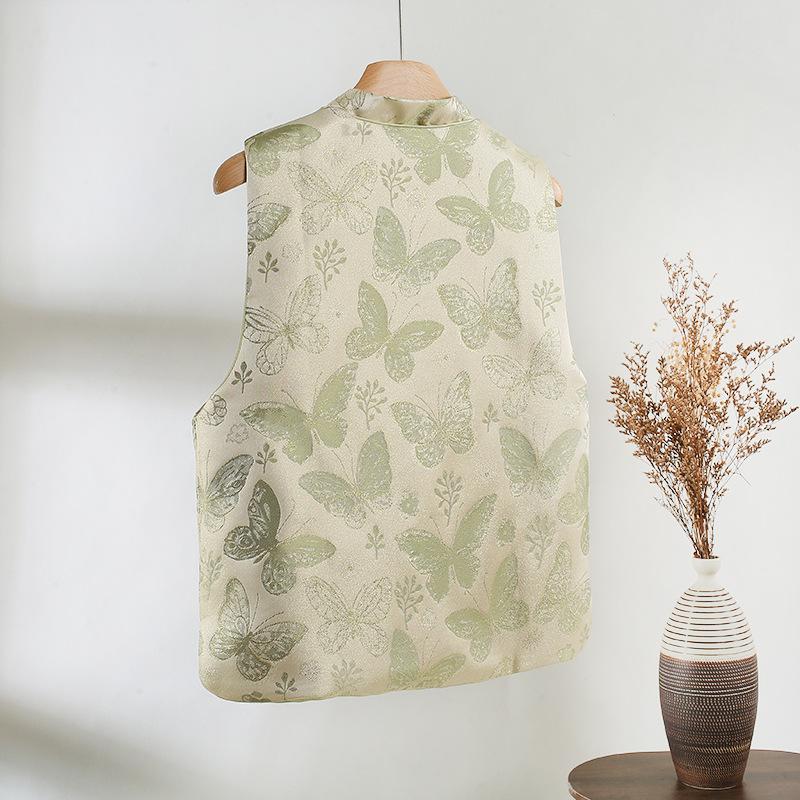 New Golden Butterfly Jacquard Stand-up Collar Vest for Women's Early Spring New Temperament Vest