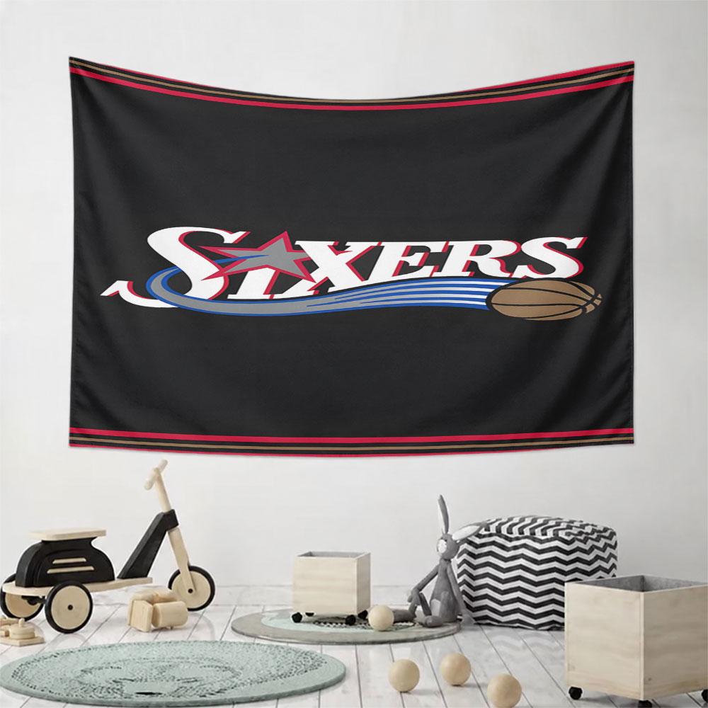 "Sixers Logo with Basketball Design" Pattern Wall Hanging Tapestry Decorative Tapestry Home Decor for Bedroom and Living Room