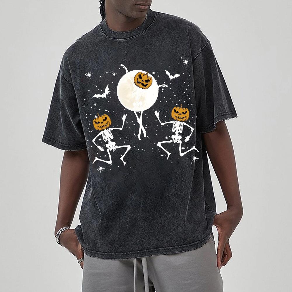 Женская футболка с принтом тыквы и черепа на Хэллоуин, свободный короткий рукав для пары, забавный дизайн