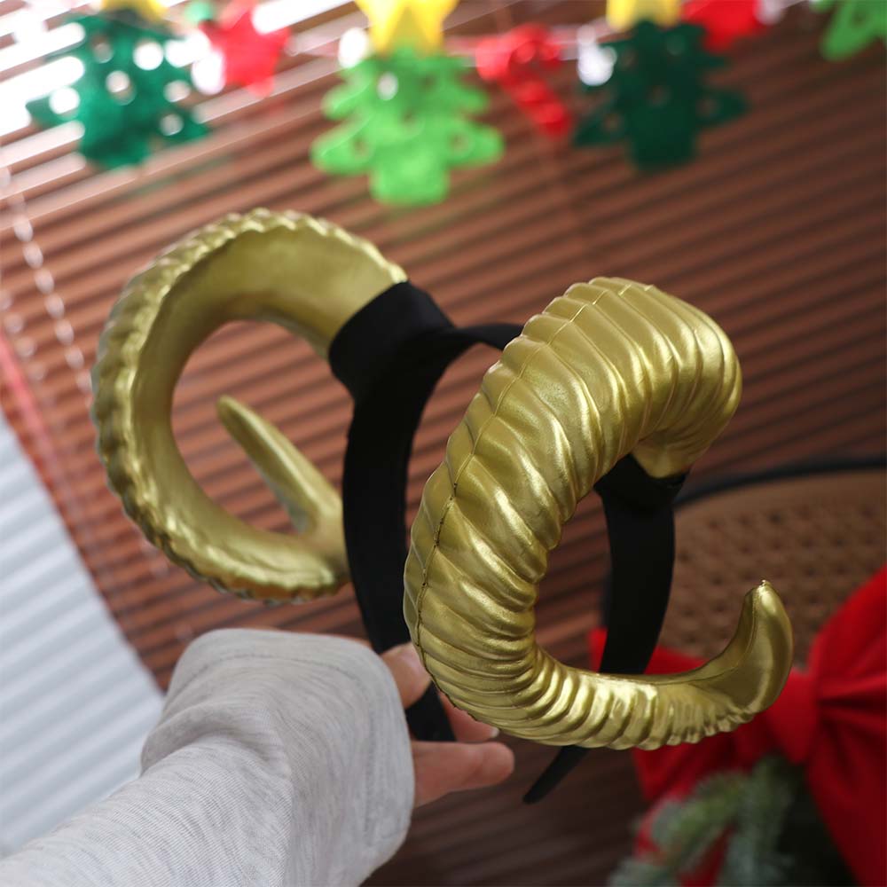 Realistic Halloween Devil Headband Artificial Goat Horn Hair Hoop Black Demon Horn Headwear  Stage