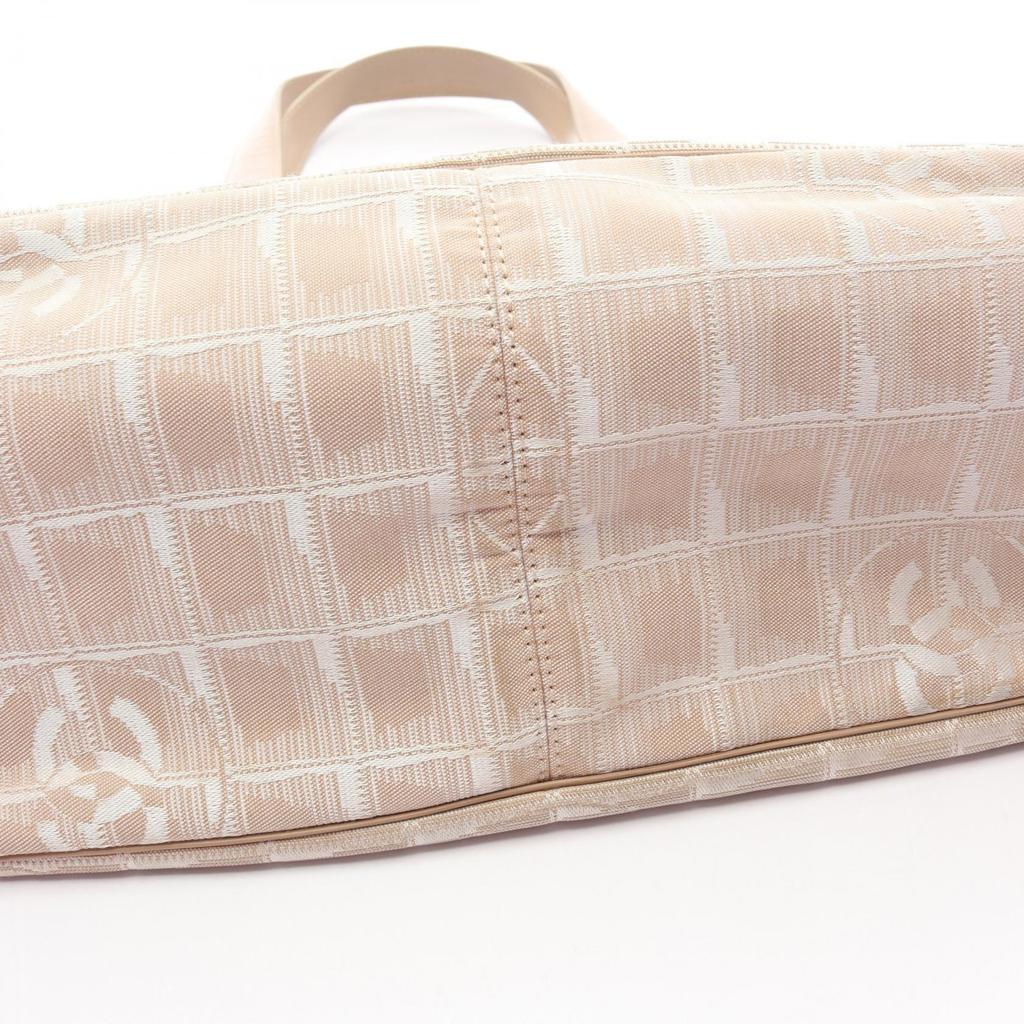 Used CHANEL New Travel Line MM Tote Bag leather Nylon canvas Beige Used Women