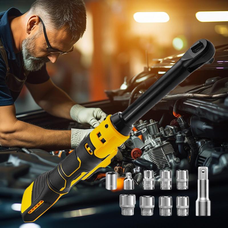 Электрическая трещотка Набор электрической трещотки Встроенный светодиодный свет Удлиненный 6-дюймовый аккумуляторный гайковерт-трещотка с 10 головками Для M akita D ewalt