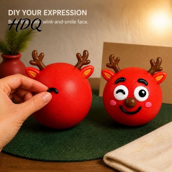 Съемный антистрессовый мячик с выражением лица 1/5 шт. DIY Рождественская игрушка для снятия стресса Олень Снеговик с аксессуарами для рождественских чулок Мягкий сжимаемый сенсорный