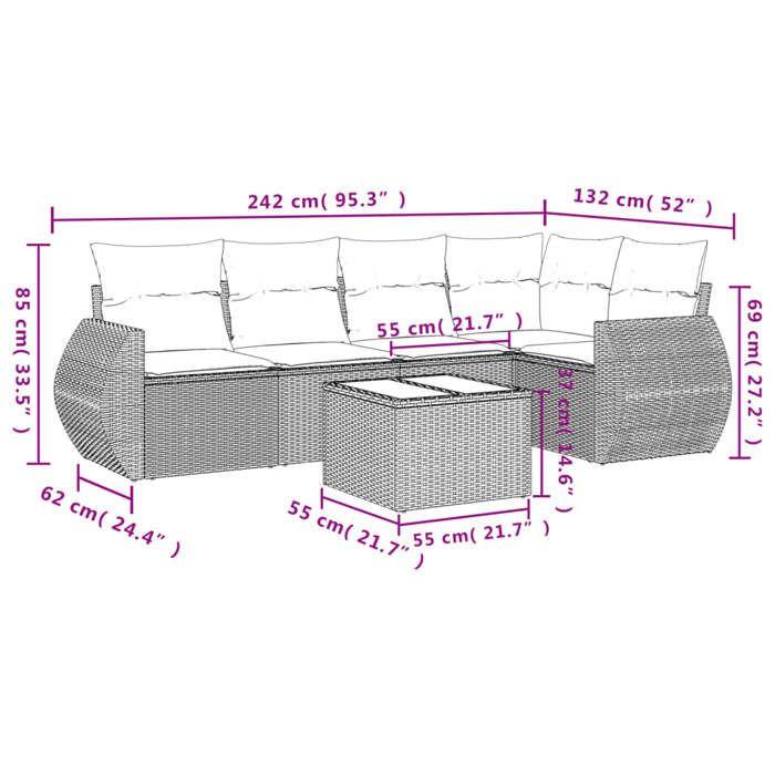 VidaXL Salon de Jardin avec Coussins 6 pcs, Canapés de Terrasse, Ensemble de Meubles de Patio, Mobilier d'Extérieur, Gris 3253679