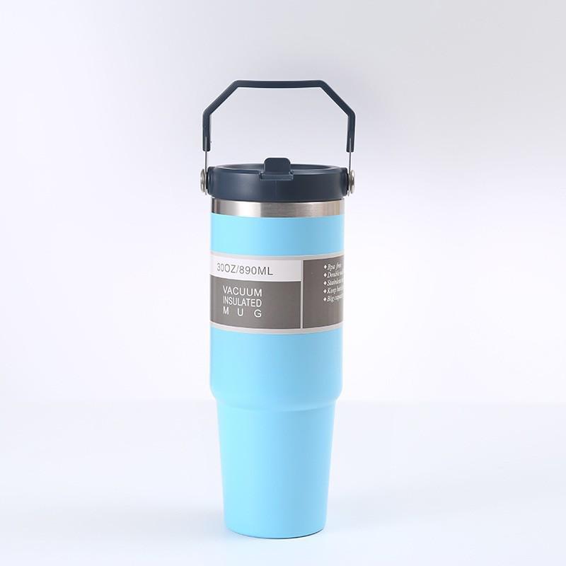 30oz Stainless Steel Portable Travel Thermos Cup with Straw - Large Capacity for Outdoor/Car Use