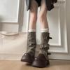 Ботинки на толстой подошве с пряжкой ремня женские новые осенне-зимние ботинки-брюки высокие ковбойские ботинки в западном стиле ботинки рыцаря