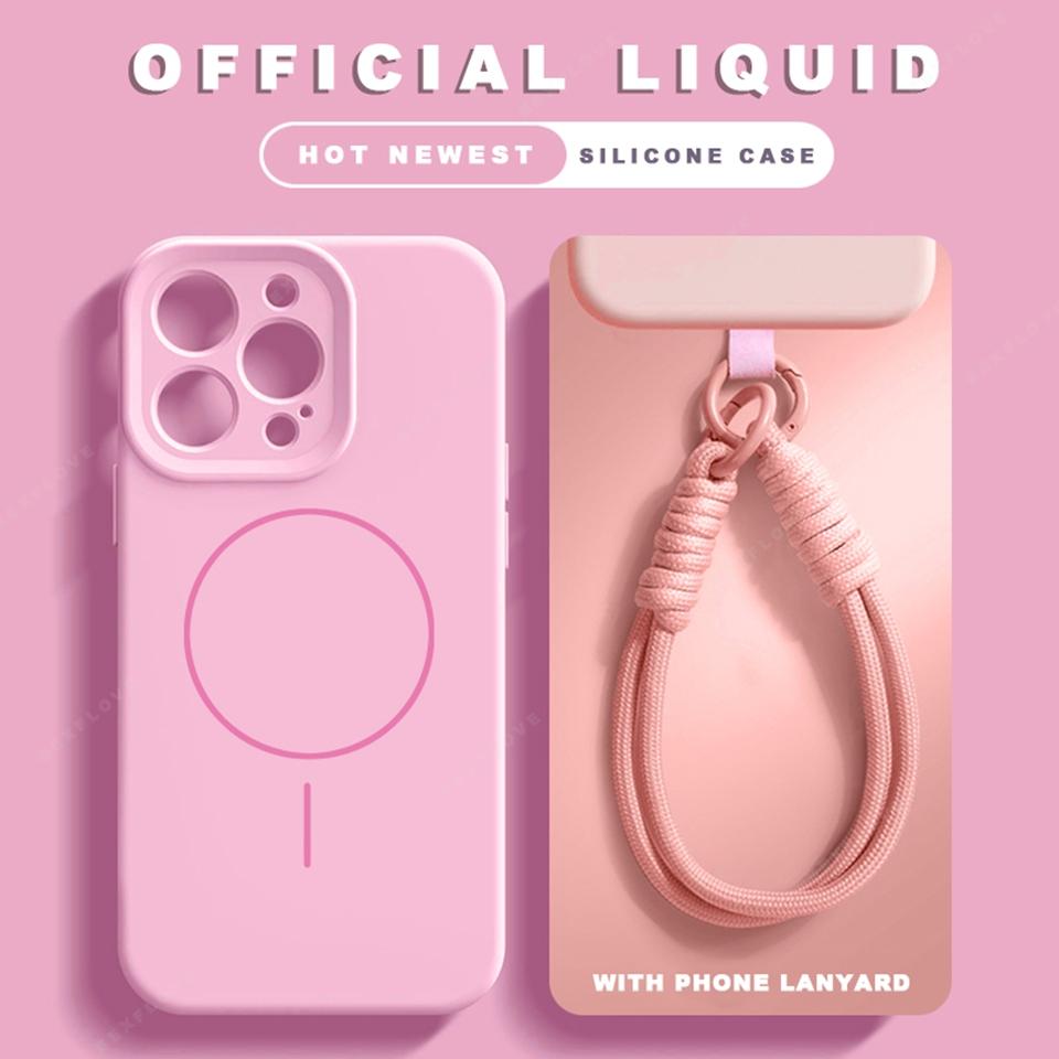 Official Magnetic Phone Case For For Iphone 1 14 16 Plus 12 13 16 Pro Max Liquid Silicone Lanyard Charge Protector Cover