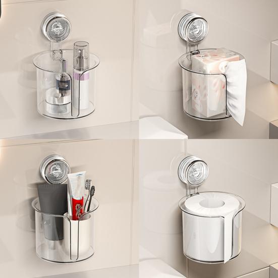 Tissue Box Wall-Mounted Roll Paper Holder with Vacuum Suction Cup Easy Installation Tissue Organizer for