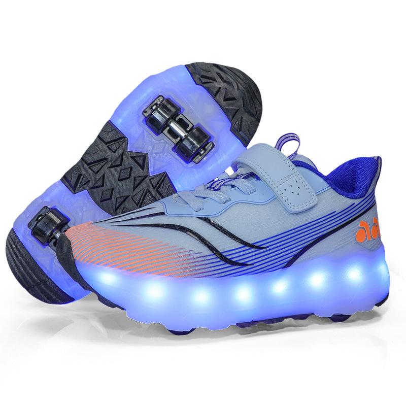 Самоходные роликовые коньки, четырехколесная студенческая версия с колесами, обувь, детские роликовые коньки, выдвижные двухколесные кроссовки на липучках