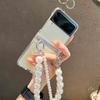For Samsung Galaxy Z Flip 3 4 5g Case Crossbody Pearl Lanyard Transparent Hard Pc Hinge Protector Phone Cover Shockproof Shell