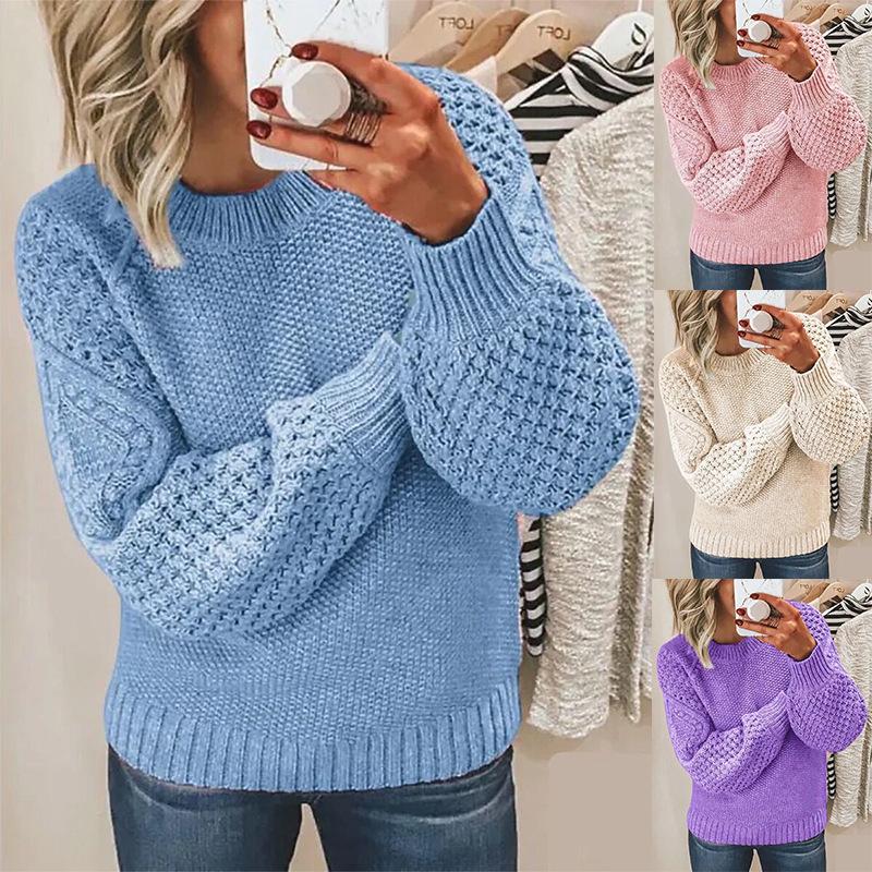 Women's Long Sleeve Cable Knit Pullover Sweater by Dunhuang