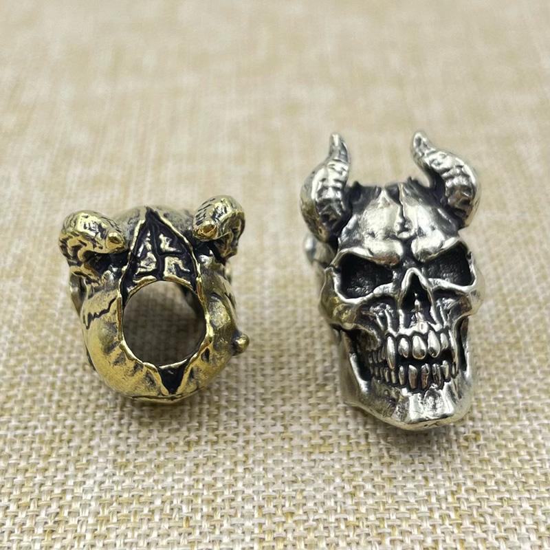 Латунный Рогатый Череп Голова Нож Бусина Панк EDC Наружный DIY Паракорд Плетеный Шнурок Подвеска Ретро Зонтичная Веревка Браслеты Аксессуары