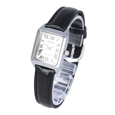 Casio Standard Дешевые женские кварцевые часы Casio с латунным и кожаным ремешком, черно-серебристые, LTP-V007L-7B1 [Параллельный импорт]