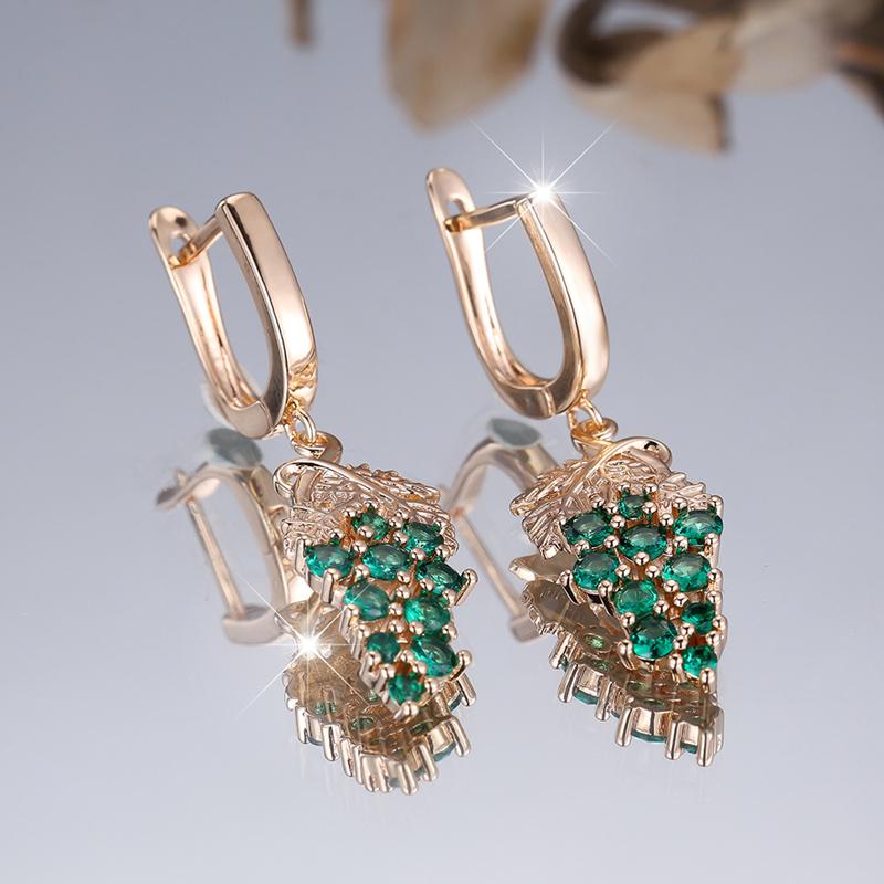 1 Pair Long Green Grape Drop Earrings for Women Elegant Green Zircon Earrings Gold Color Vintage Jewelry