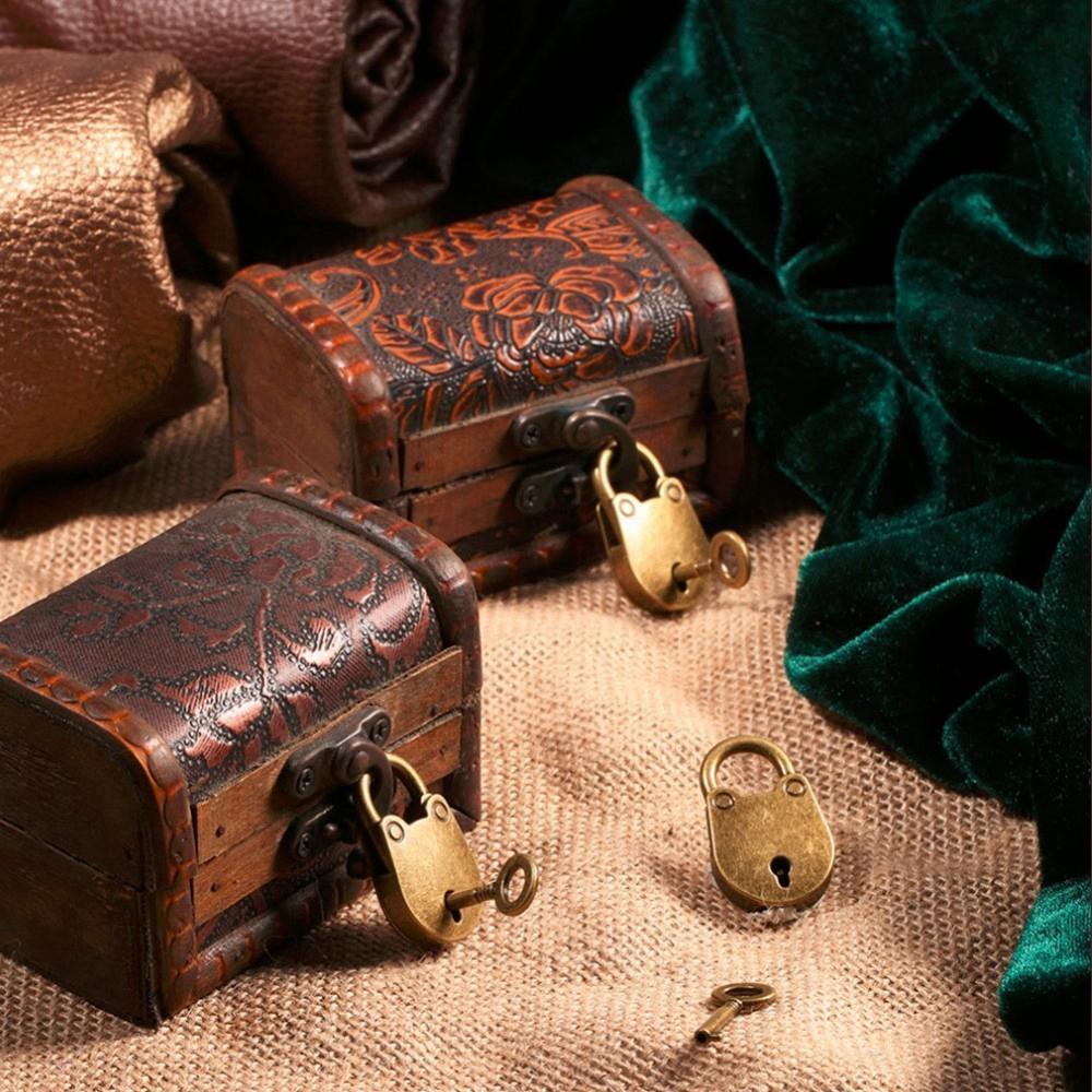 Zinc Zinc Zinc Alloy Mini Travel Wedding Jewelry Box with Key Locks Hardware Bear Head Lock Archaize Padlock