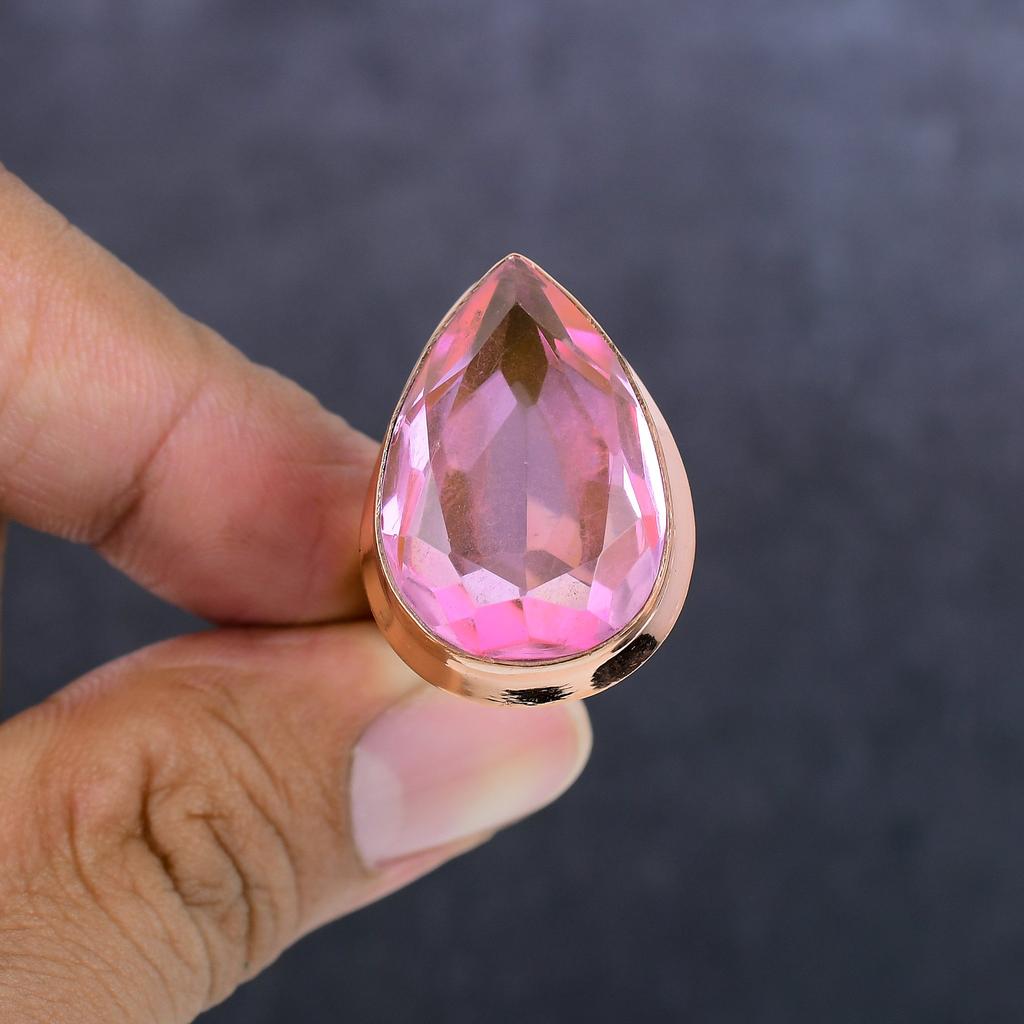 Natural Pink Kunzite Gemstone Handmade Copper Jewelry Ring Size 9 G3f39