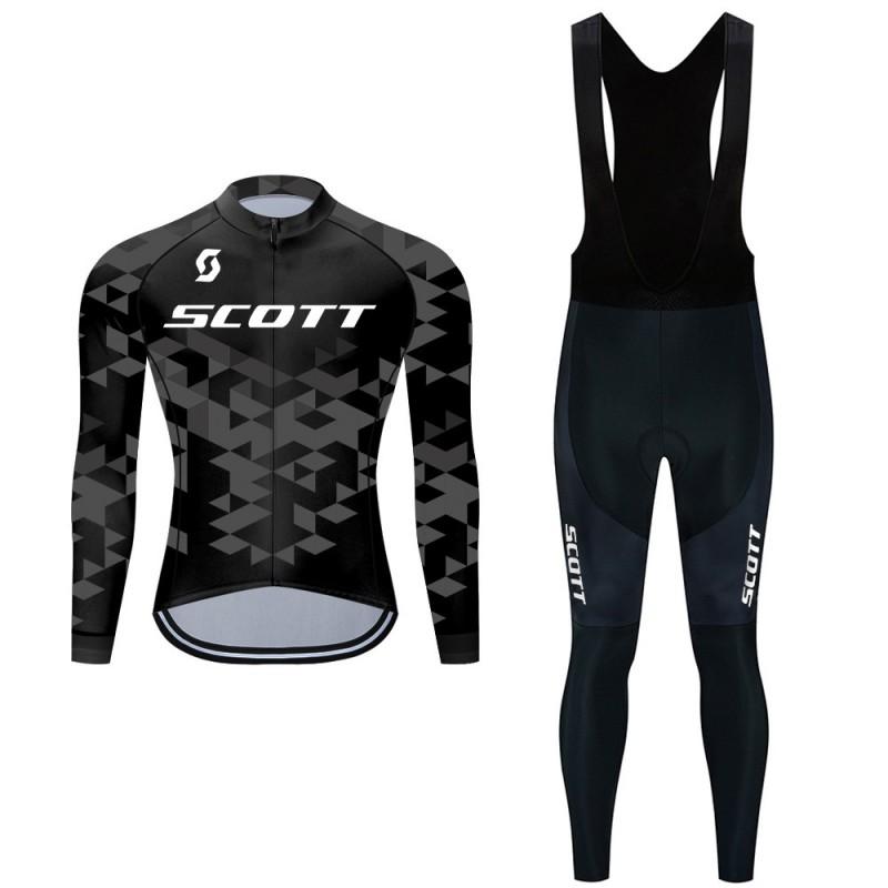 Mens Long Sleeve Cycling Jersey With Bib Straps Winter Sports Outdoor Riding Gear Breathable Quick Dry