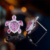 Cute Female Green Rose Red Blue Zircon Stone Small Round Turtle Stud Earrings Vintage Silver Color Wedding Jewelry For Women