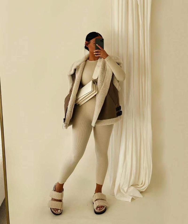 Женский новый модный толстый теплый жилет из овечьей шерсти из искусственной кожи, винтажное пальто без рукавов с карманами, женский жилет, шикарные топы