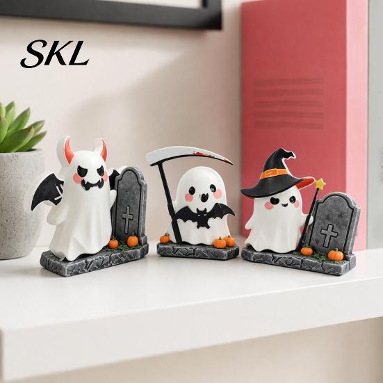 Cute Spooky Home Decor 3Pcs Halloween Decoration, Resin Micro Landscape Miniature Figurines, Ghost Kids Decoration Pumpkin Fairy Garden Ornament