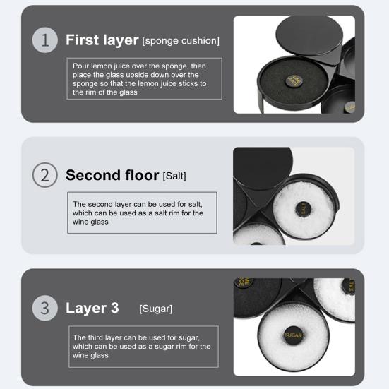 3 Tier Bar Glass Rimmer Salt And Sugar Rimmer Seasoning Box Cocktail Ingredient Separator Bartender Tool for Margaritas