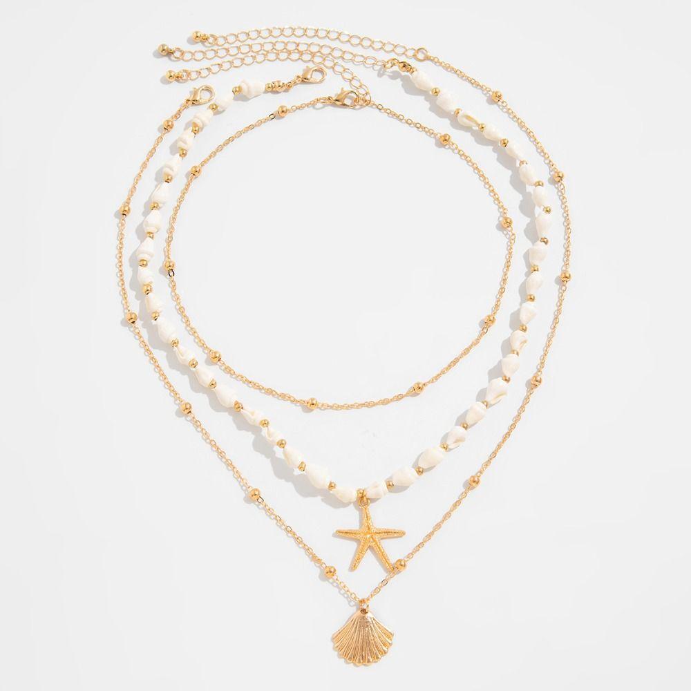 Starfish Shell Multilayer Necklace Heart Pendant Clavicle Chain Women Bohemia Style Necklace Girls
