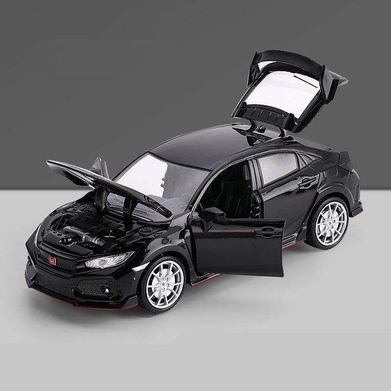 New 1:24 HONDA CIVIC TYPE-R Alloy Car Model Diecast Vehicles Metal Sports Car Model Sound and Light Collection Children Toy Gift akz256