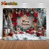 Mocsicka Merry Christmas Background Photography Shooting Props Xmas Tree Snow Gifts Decors Children Adult Family Party Backdrops
