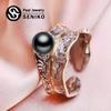 Double Color Natural Freshwater Pearl Rings For Women Fashion Female Cubic Zirconia CZ Ring Pearl Jewelry Adjustable Ring
