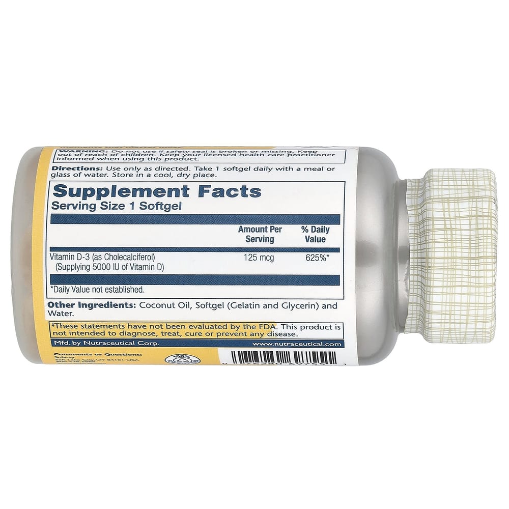 Solaray Super Bio Vitamin D-3 5000IU Softgels 120 Counts