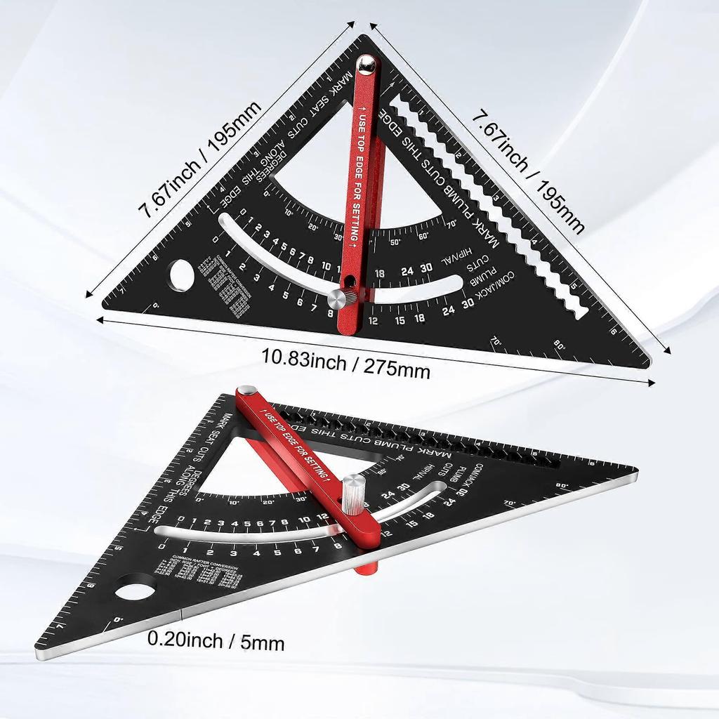 Speed Carpenters Square Tool Adjustable Square Carpentry Aluminium Layout Rafter Square Triangle Ruler, 7 inch